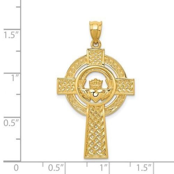 14k Celtic Claddagh Cross Pendant - Picture 3 of 3